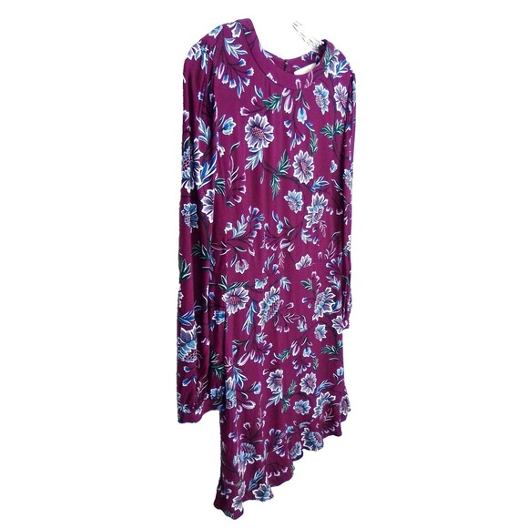Loft Women's Ruffle Long Sleeve Midi Round Neck Floral Print Dress Size 12 - Picture 5 of 8